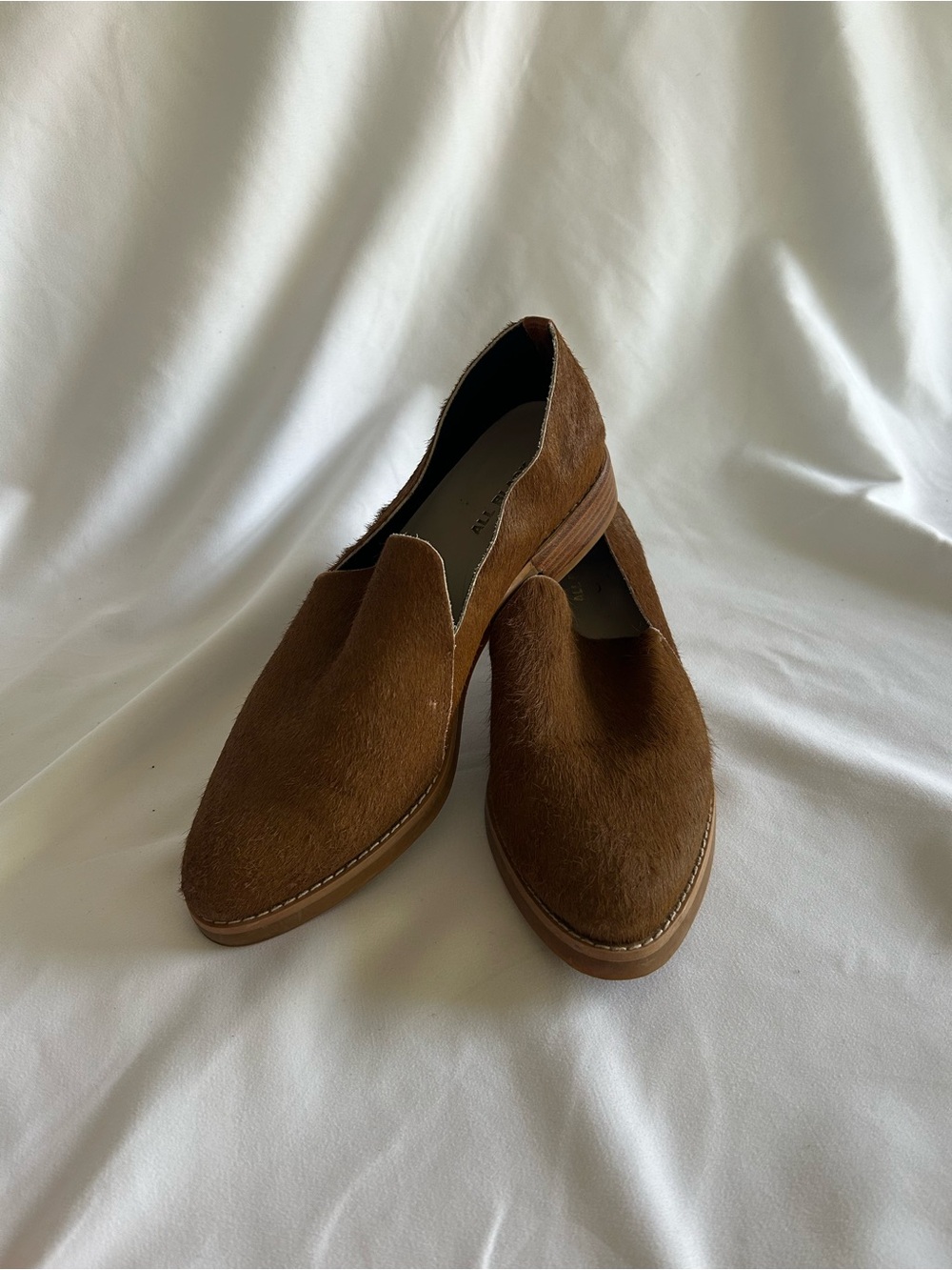 All Black Brown Calf Hair Pointed Toe Slip-On Loafers Flat - Size 38